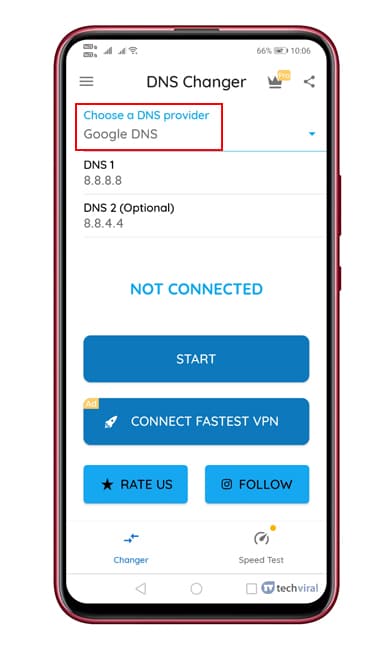 Válassza ki a „Google DNS” elemet a listából