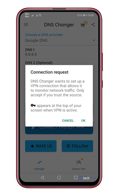 Tap on 'Ok' on the Connection Request Prompt