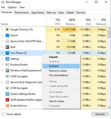Stop Processes from the Task manager