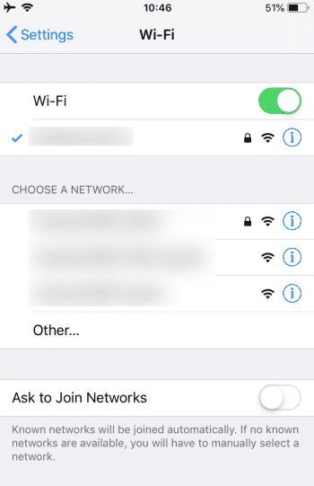 WiFi option on iPhone