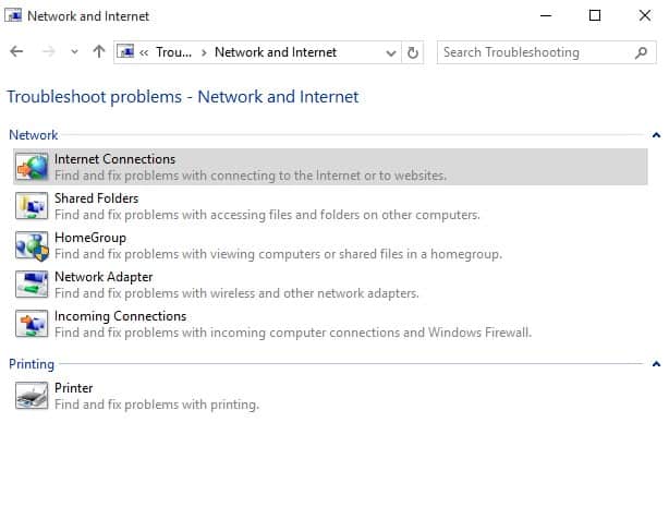 Click on 'Internet Connections'