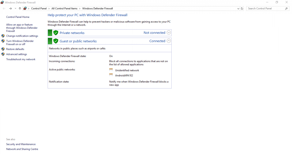 Windows Defender tűzfal