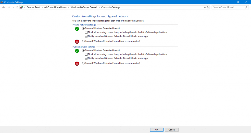 activate or deactivate the windows firewall