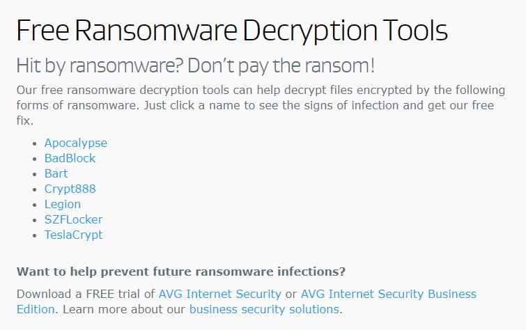 AVG Ransomware Decryption Tools