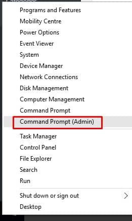 Select 'Command Prompt (Admin)'