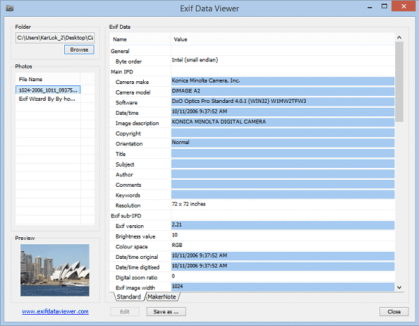 Verifique os metadados ou dados Exif