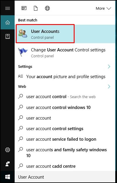 Open 'User Accounts' from start menu