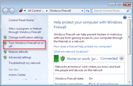 Pilih 'Hidupkan atau Matikan Windows Defender Firewall'