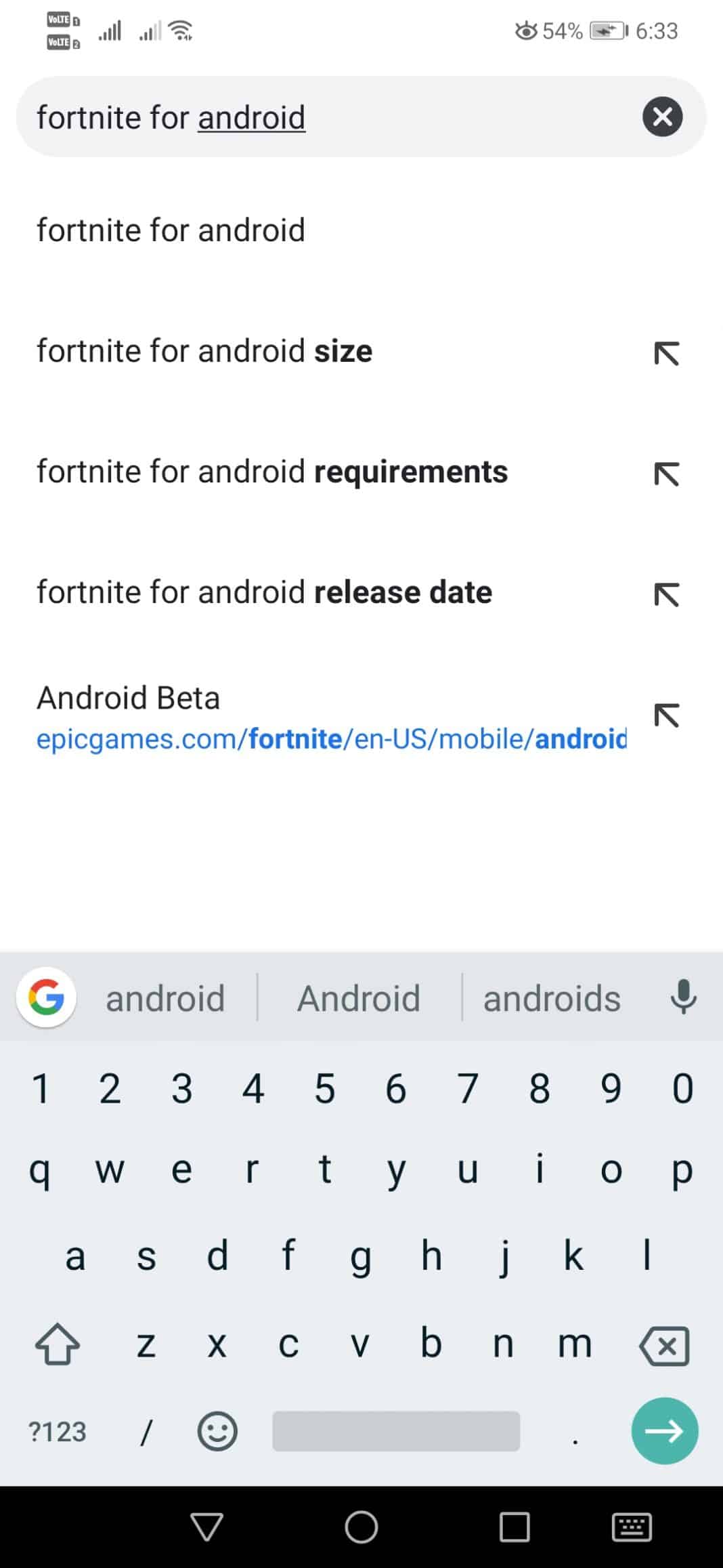 Search for 'Fortnite for Android'