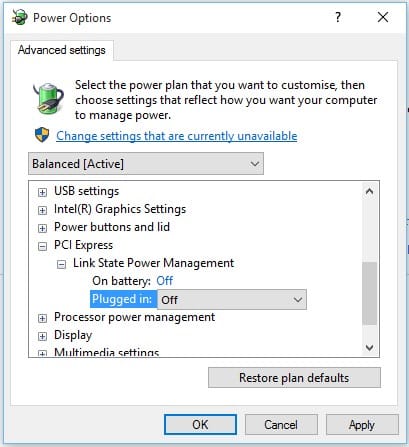 Stäng av Link State Power Management