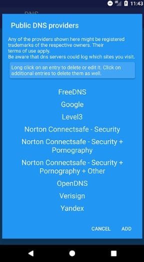 Select OpenDNS from the list