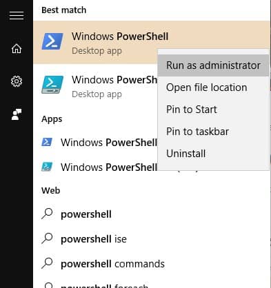 Otevřete Powershell jako správce