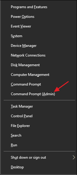 Select the option 'Command Prompt (Admin)'