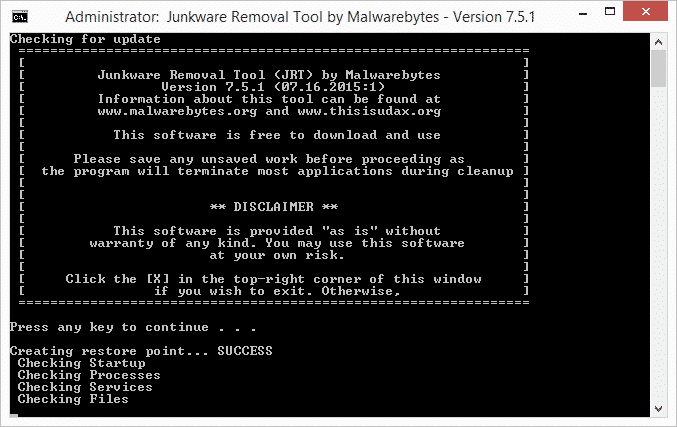 Using Junkware Removal Tool