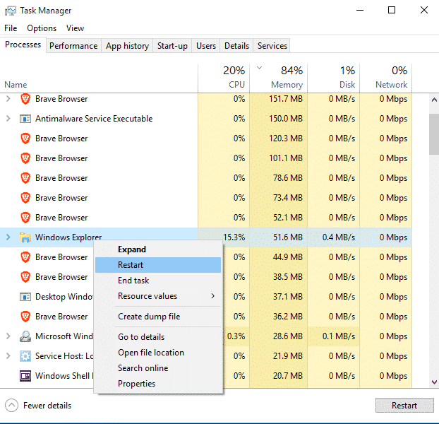 Restart the Windows Explorer