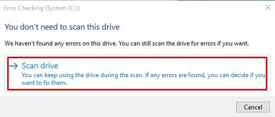 which window or dialog box is used to check a hard drive for errors