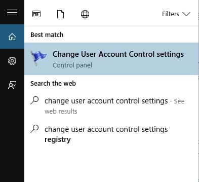 Type 'Change User Account Control Settings' & open the first option