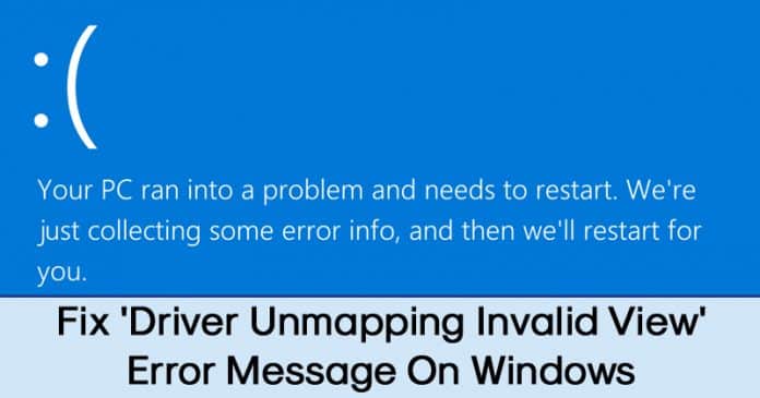How To Fix 'DRIVER UNMAPPING INVALID VIEW' Error Message