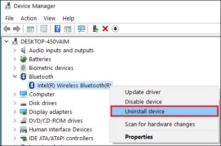 Select 'Uninstall device'