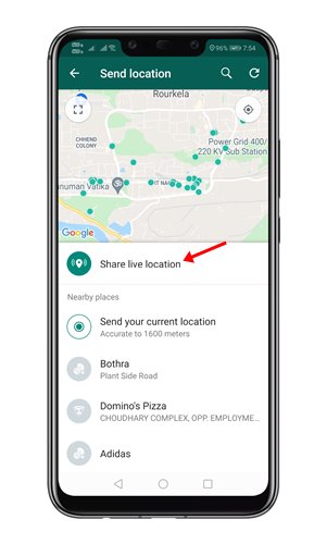 Share live location option