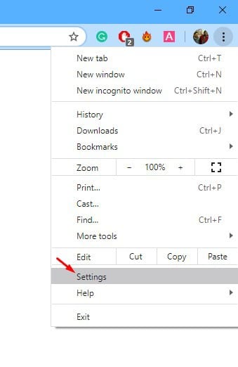 abra as configurações no navegador Chrome