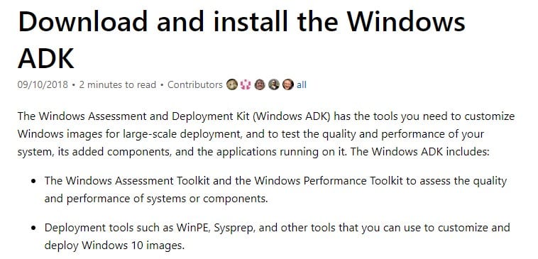 Download & Install Windows 10 ADK