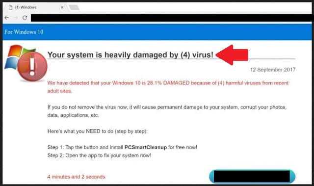 Your System Is Heavily Damaged by (4) Virus Scam
