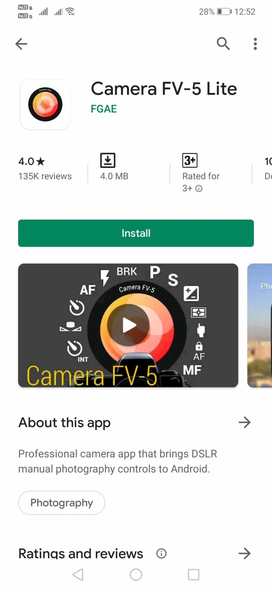 Installera Camera FV-5 Lite på Android