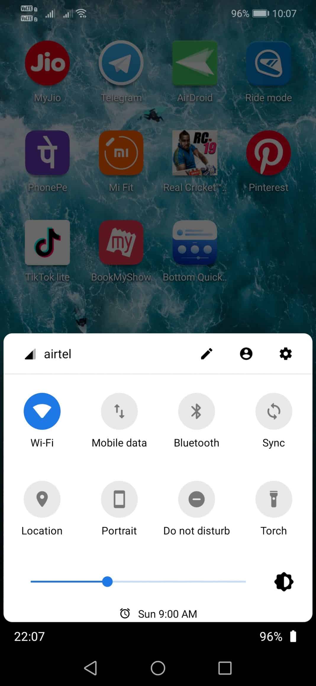 Swipe up from the bottom to enable the buttom status bar