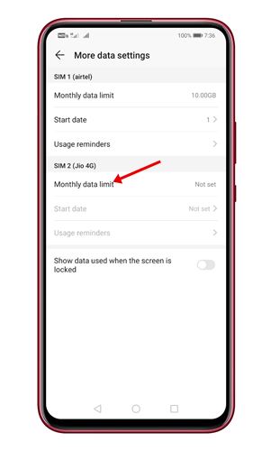 Mobile data limit
