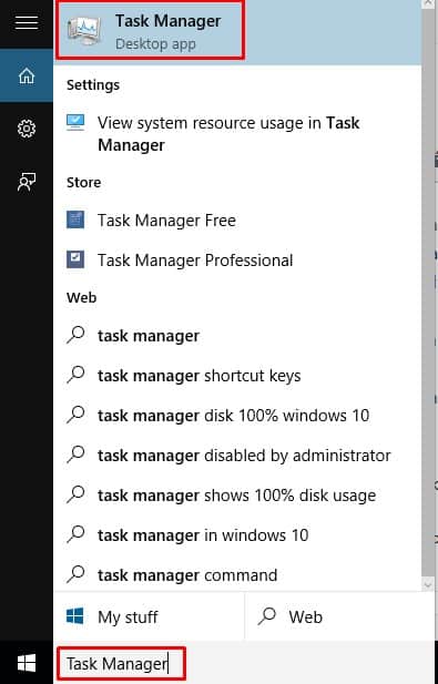 Search for Task Manager