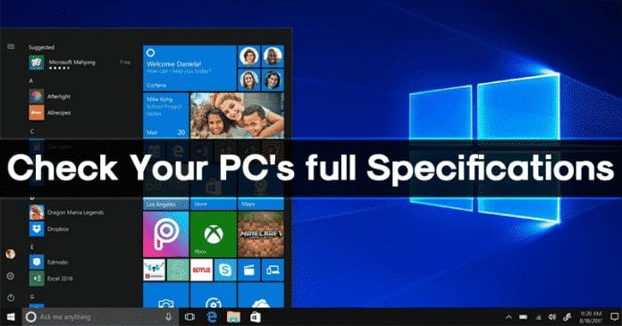 How to Check Your PC's full Specifications on Windows 10