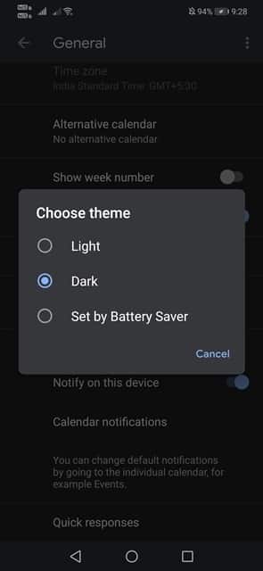 Enable Dark Mode in Google Calendar