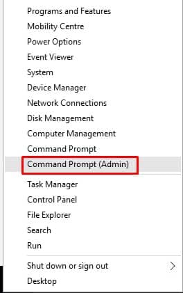 Select the option 'Command Prompt (Admin)'