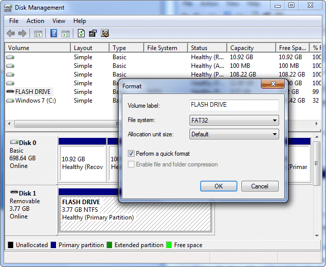 Naformátujte disk pomocí systému souborů FAT32 nebo NTFS