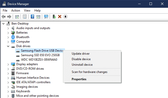 Open Device manager and select the external drive
