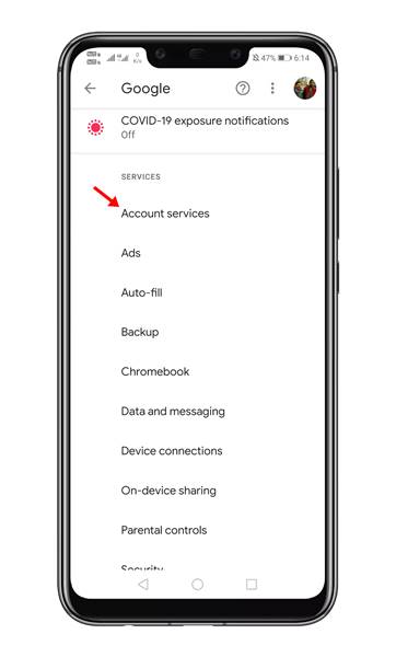 Tap on the 'Account Services' option
