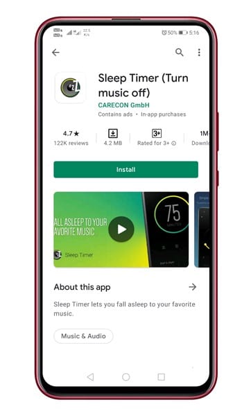 ladda ner och installera appen Sleep Timer (Stäng av musik)