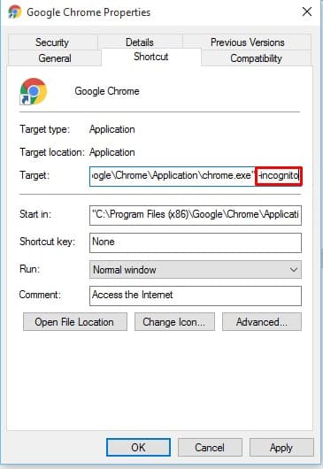 Make Google Chrome Always Open In Incognito Mode