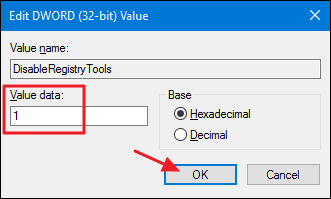 Set the 'Value Data' to "1"