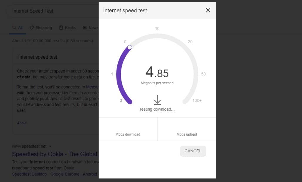 bandwidth speed test google