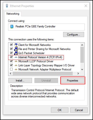 Select Internet Protocol Version 4 and click on 'Properties'