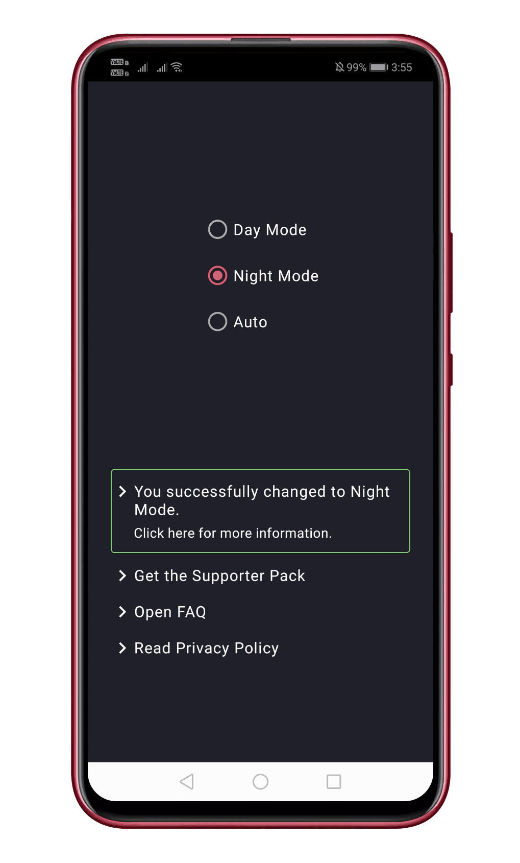 Select Night Mode from the options