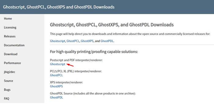 töltse le a Ghostscript-et a 'Postscript and PDF interpreter/render'