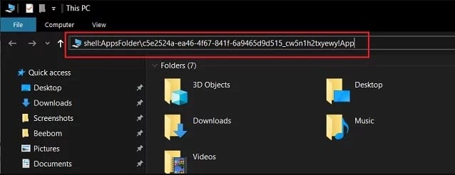 Copy and Paste the patch in Windows 10's adress bar
