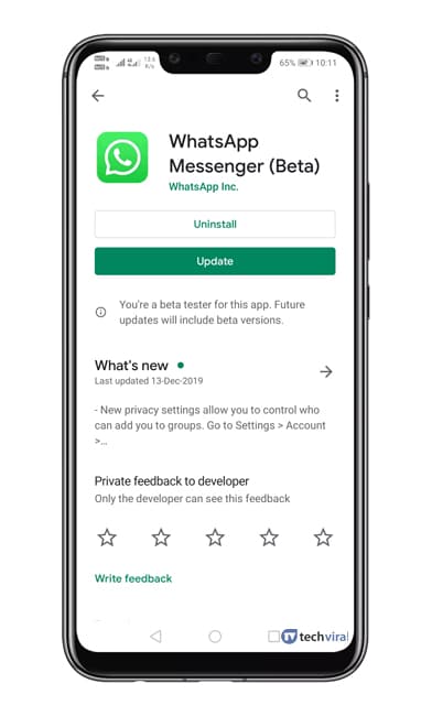 Oppdater WhatsApp-applikasjonen