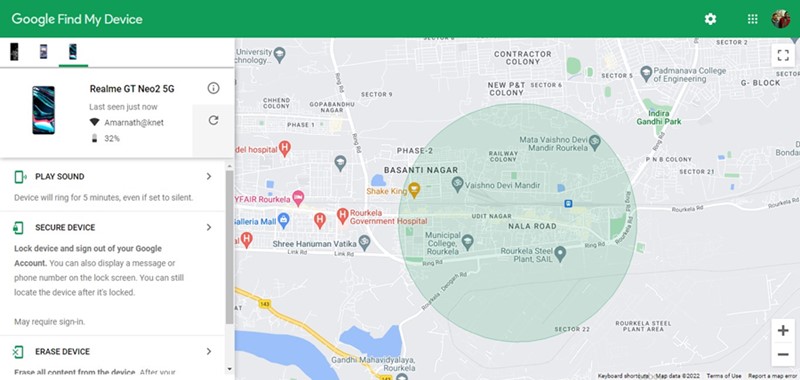 Google Find My Device Dashboard