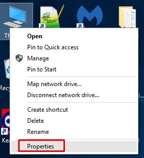 Right Click on 'This PC' and select 'Properties'