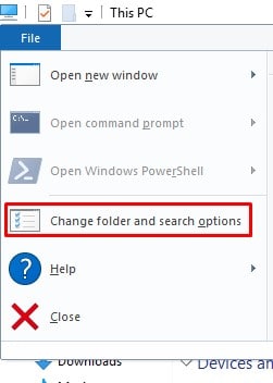 Click on the 'Change folder and search options'