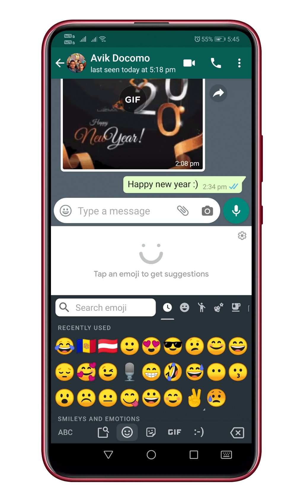 Open Chat and tap on 'Emoji' button